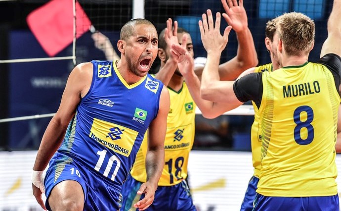 Brasil comemora mais um ponto sobre o Irã (Foto: Divulgação/FIVB)